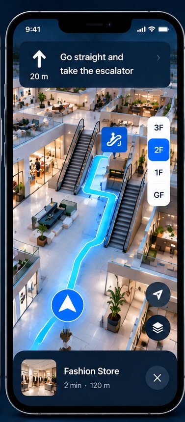 NaviSpace mobile blue route navigation experience