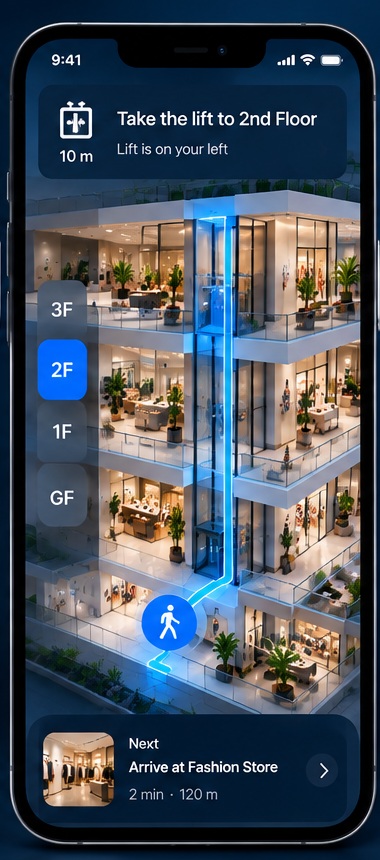 NaviSpace mobile multi-floor lift guidance experience